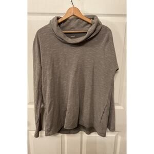 PureJill Double Face Cowl Neck Organic Cotton Front Pleat Marled Gray Top, M